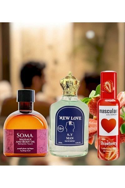 Soma Strawberry Flavour Intimate Lubricant 75ml with Romantic Touch Massage Oil 170ml and Men's Pheromone Perfume 100ml