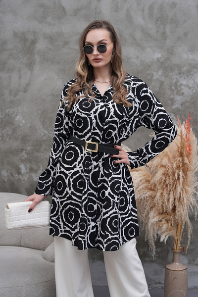 Polologin Butik Black and White Spiral Patterned Tunic