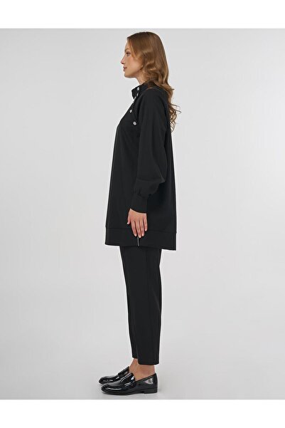 Kayra Stone Embroidered Double Set Black