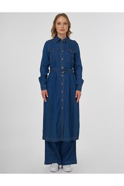 Kayra Lyocell Double Suit with Metal Accessories Navy Blue