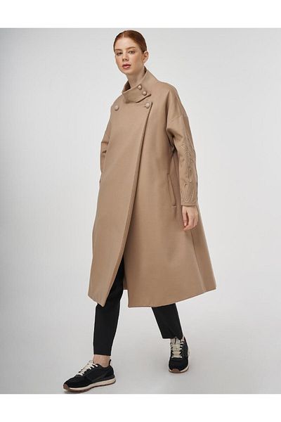 Kayra Stand Collar Stamp Coat Beige