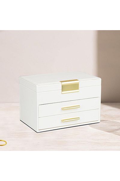 COOYA Pull-Out Jewelry Organizer with Mirror - Multi-Layer Compartment Box for Necklaces, Bracelets