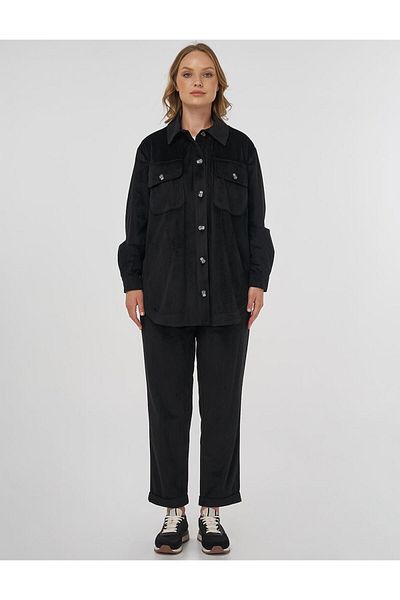 Kayra Buttoned Velvet Set Black