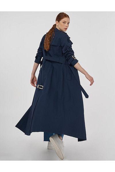 Kayra Shomizeye Collar Trench Coat Dark Navy Blue