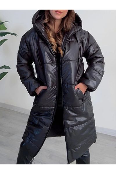 nedo7 Hooded Lace Detailed Zippered Puffer Jacket - Black