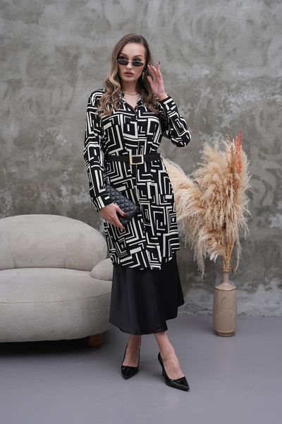 Polologin Butik Black and White Patterned Tunic