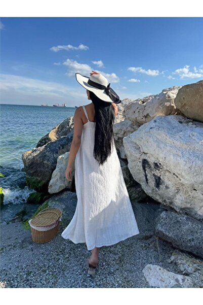 WeShaya Ecru Strap Satin Draped Dress