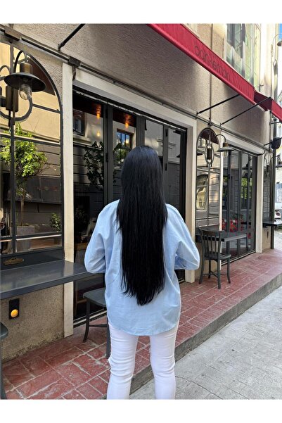 WeShaya Cămașă oversize din viscoză cu buzunare albastre