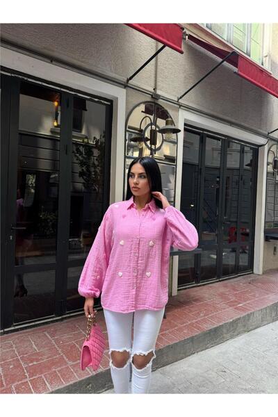 WeShaya Pink Muslin Embroidered Viscose Shirt
