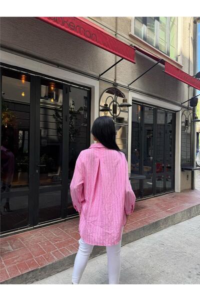 WeShaya Pink Striped Oversize Buttoned Shirt