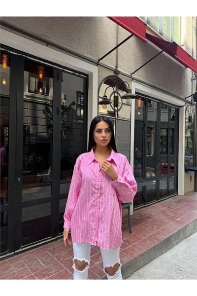 WeShaya Pink Striped Oversize Buttoned Shirt