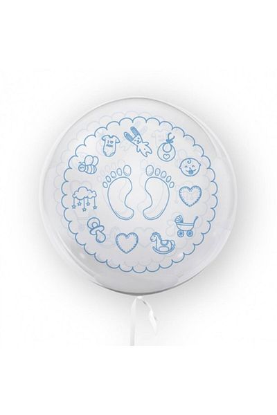 OEM Balon transparent imprimat față-verso, 45 cm, decorațiune botez, albastru
