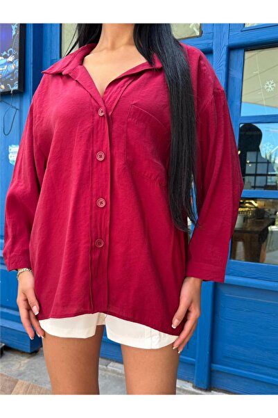 WeShaya Πουκάμισο με τσέπες από βισκόζη μπορντό