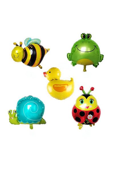 OEM Set de 10 baloane din folie cu valvă autoetanșantă, 35 cm, buburuză, melc, pui, albină, broască