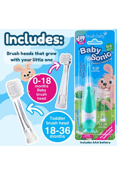 Brush-Baby فرشاة أسنان كهربائية بيبي سونيك تيل من عمر 0 ​​إلى 3 سنوات