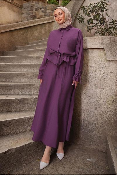 TRENDTESETTÜR Women's Purple Lace Detail Skirt Suit t 3294