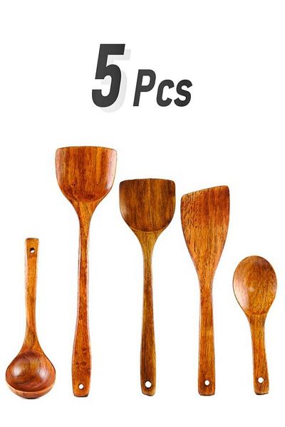 Generic 5-Piece Wooden Cooking Ladle Set