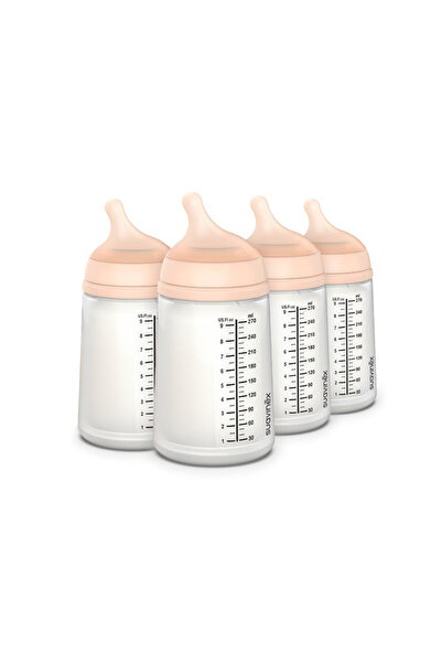 Suavinex زجاجة رضاعة زيرو زيرو مضادة للمغص، مثالية للرضاعة الطبيعية، 270 مل × 4 قطع