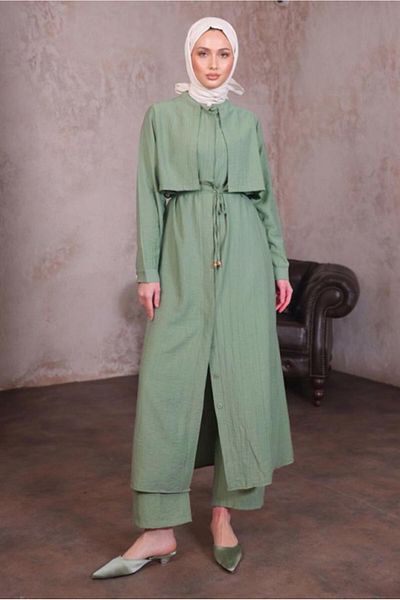TRENDTESETTÜR Women's Green (Çağla) Lace up Pants Suit t 9784
