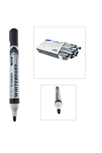 OEM Set of 12 black whiteboard markers, round tip 2.5 mm, smooth writing, model Everyday 016