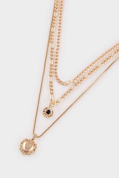DeFacto Women's 3-Piece Black Stone Gold Necklace F1313Axns