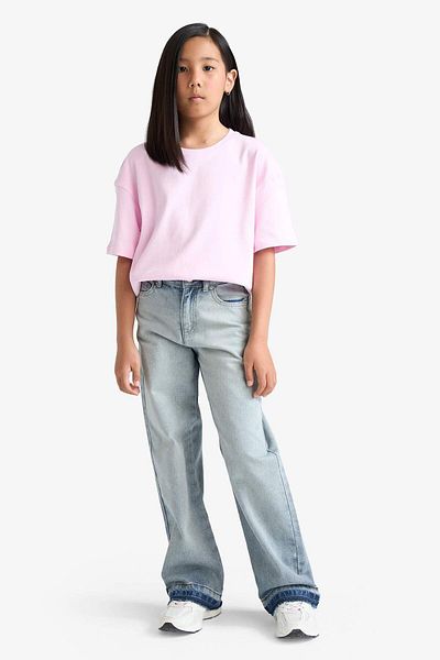 DeFacto Girls Oversize Wide Fit Crew Neck Basic Plain Short Sleeve T-Shirt F8487A825Hs