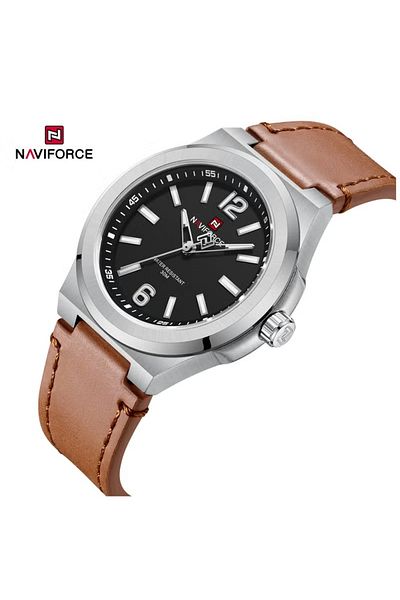 Naviforce Simple Analog Men's Watch with Leather Strap Waterproof Classic Business Casual Watch