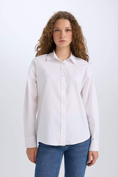 DeFacto Oversize Wide Fit Shirt Collar Oxford Long Sleeve Shirt V2439Az25Sp