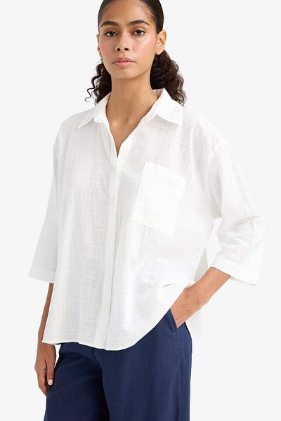 DeFacto Βαμβακερό κοντομάνικο πουκάμισο Oversize Wide Fit F6111AX25SM