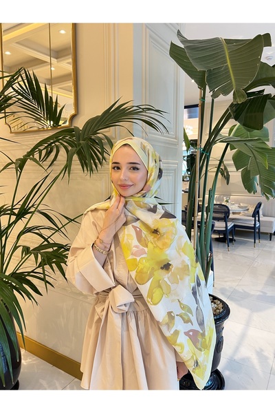 MODA Mineleşarp.Limon Çiçeği Desenli Soft Şal. Sarı Yeşil Tonları.
