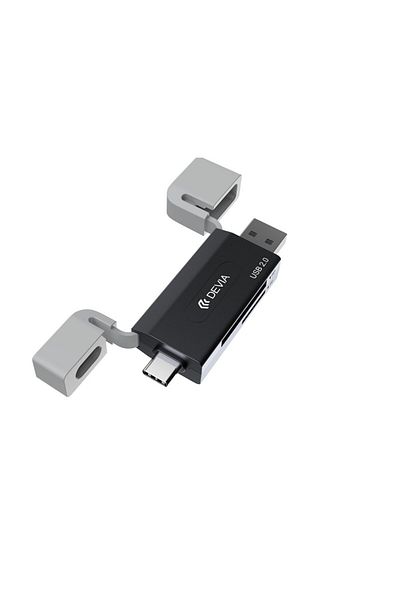 Devia USB 2.0 microSD and SD memory card reader with USB-C and USB connection