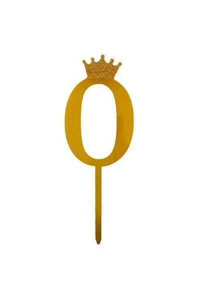 OEM Cake topper, acrylic decoration with mirror effect, gold, 19 cm, number 0