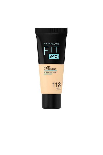 Maybelline New York Fond de ten cu efect de matifiere, FIT ME MATTE+PORELESS, 118 nude, 30 ml
