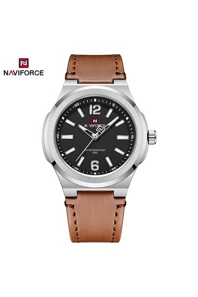Naviforce Simple Analog Men's Watch with Leather Strap Waterproof Classic Business Casual Watch