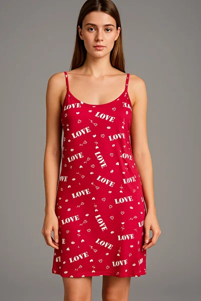 MODA Red Love Written Heart Strap Nightdress