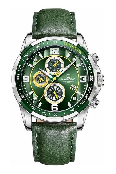 Naviforce Sport Watches for Men Analog Quartz Chronograph Leather Strap Wrist Watch