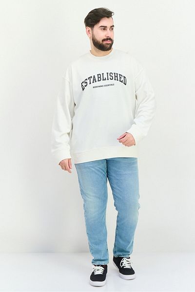 Established Redefining Essentials Men Crew Neck Long Sleeves Brand Logo Sweatshirt, White