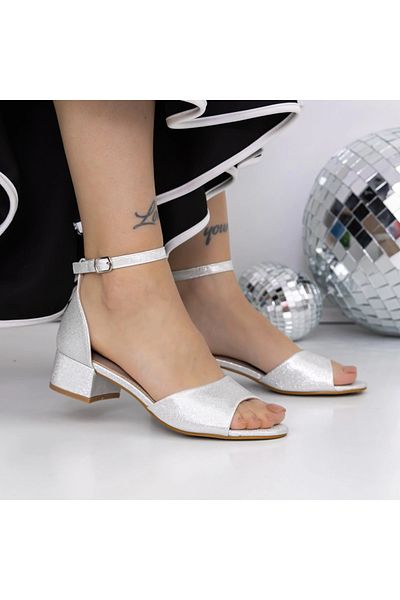 mei Sandale Dama cu Toc Gros 3HXS65 Argintiu | Mei