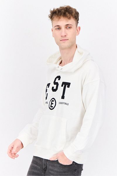 Established Redefining Essentials Men Hooded Long Sleeve Embroidered Sweatshirt, White