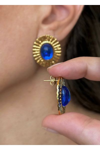 Home Sihra Accessories Steel Nail Model Blue Color Oval Earrings