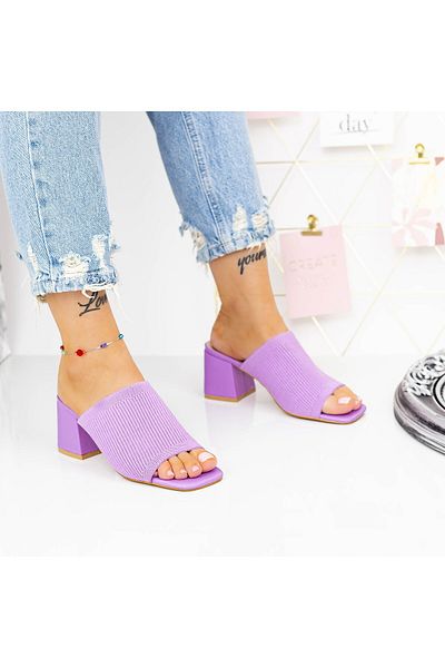 mei Women's Slippers with Thick Heels M325-1 Purple Mei