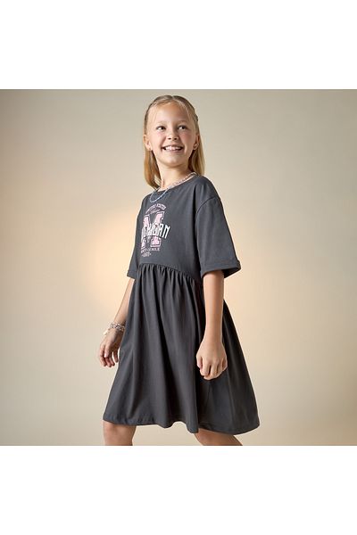 Juniors Varsity Print Dress with Short Sleeves