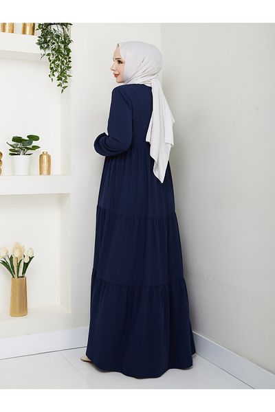 ESLEMNUR Triple Folded Detail Medina Silk Ferace - Dark Blue