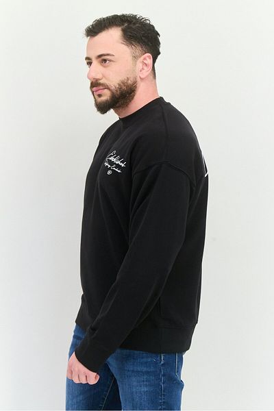 Established Redefining Essentials Men Crew Neck Long Sleeves Brand Logo Sweatshirt, Black