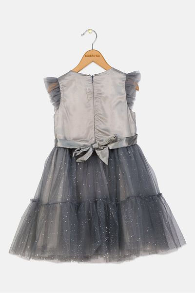 Luna Moon Toddlers Girl Textured Party Gown Dress, Grey
