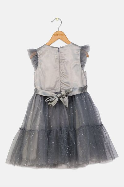 Luna Moon Kids Girl Textured Party Gown Dress, Grey