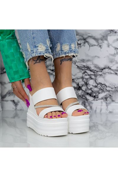 mei Women's Platform Slippers 2WL116 White Meli