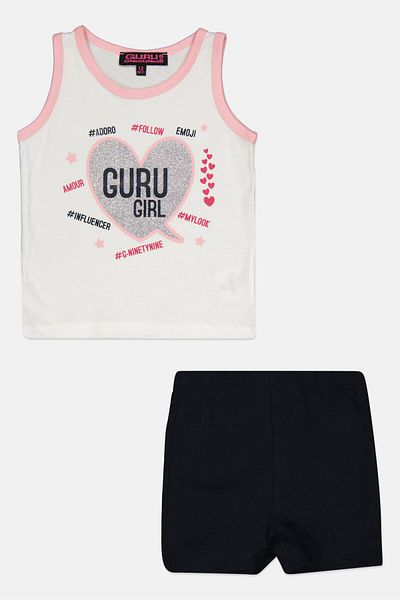 Guru 99 Toddlers Girl 2 Piece Graphic Print Sleeveless Top And Bottom Set, Multicolor