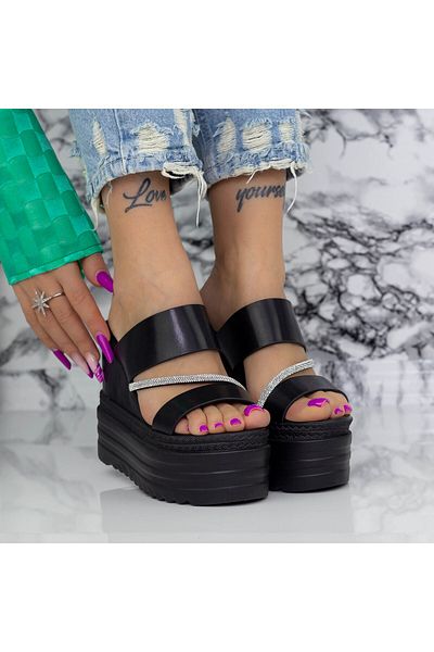 mei Women's Platform Slippers 2WL116 Black Mei