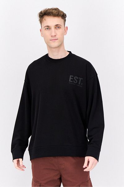 Established Redefining Essentials Men Crew Neck Long Sleeves Brand Logo Sweatshirt, Black
